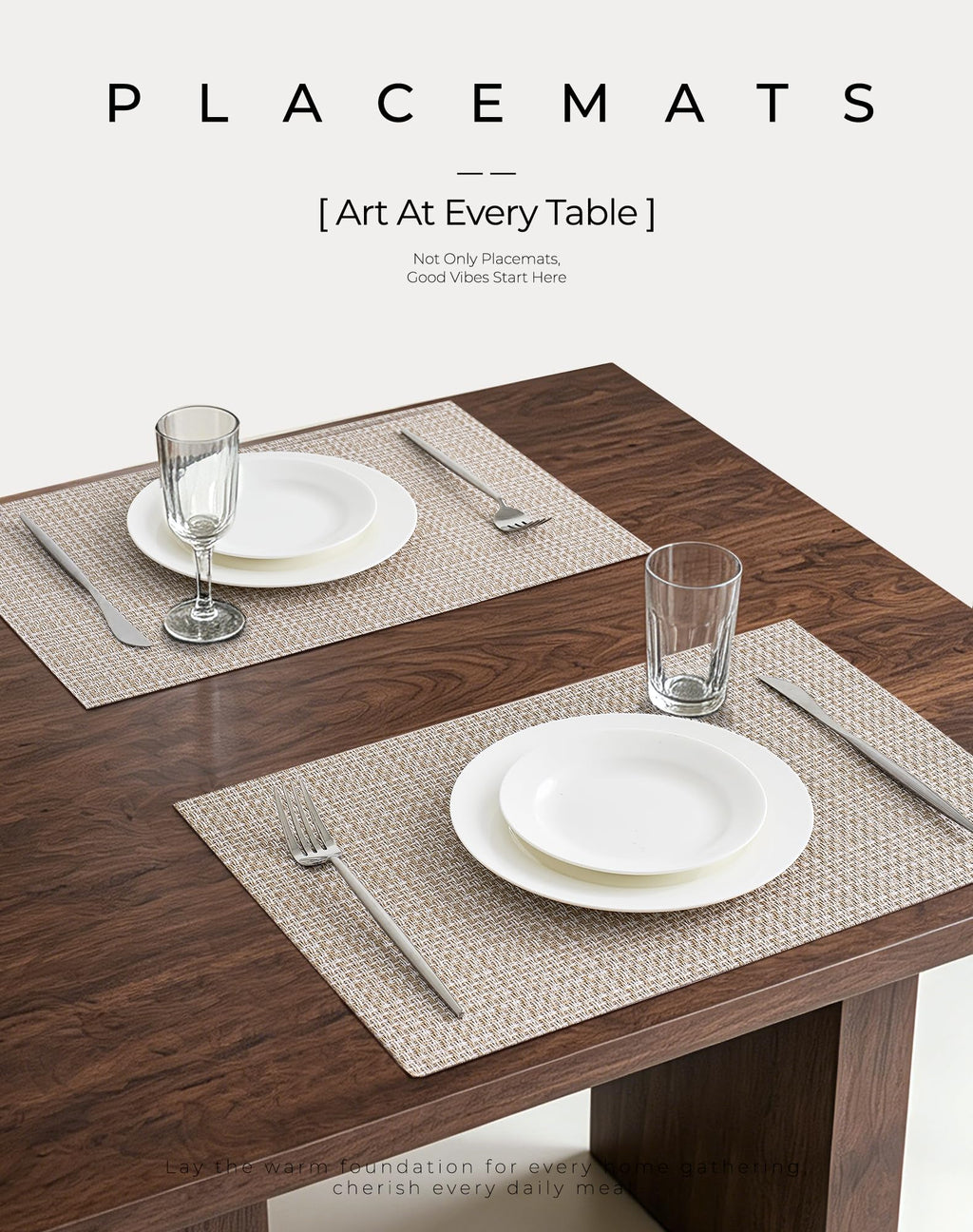Woven Vinyl Placemats Set of 6, Beige