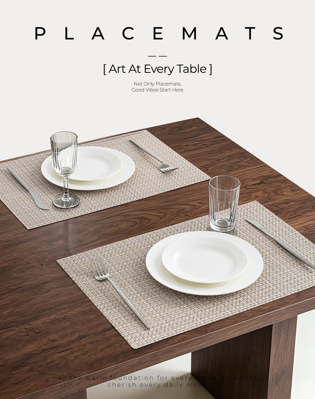 Woven Vinyl Placemats Set of 6, Beige