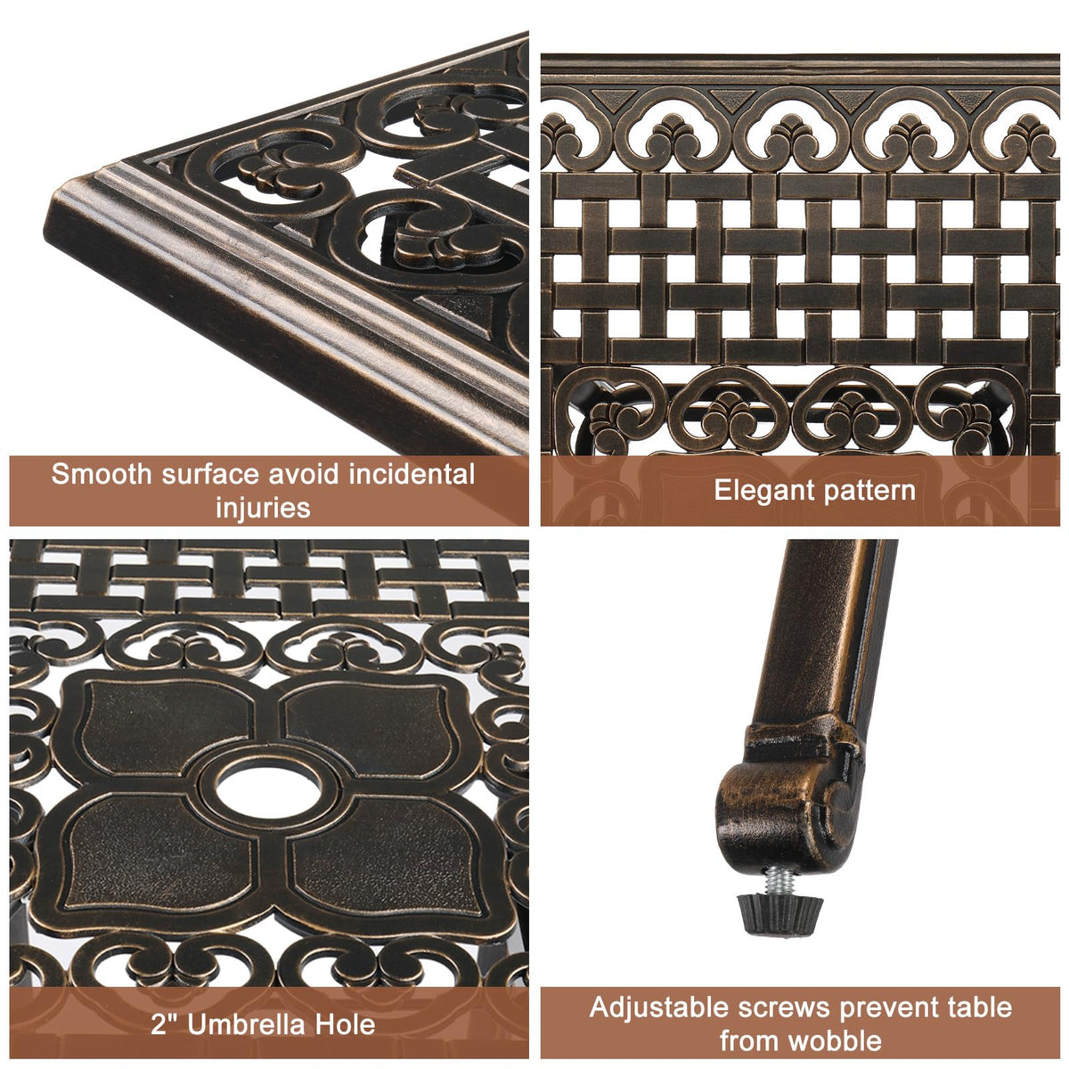 Cast Aluminum Patio Bar Table, 42" Height High Top Outdoor Bar Table with Umbrella Hole, Pub Height Bistro Square