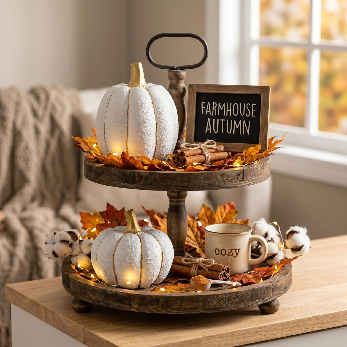 Fall Pumpkin Decor, 2Pcs Resin Pumpkins for Decorating