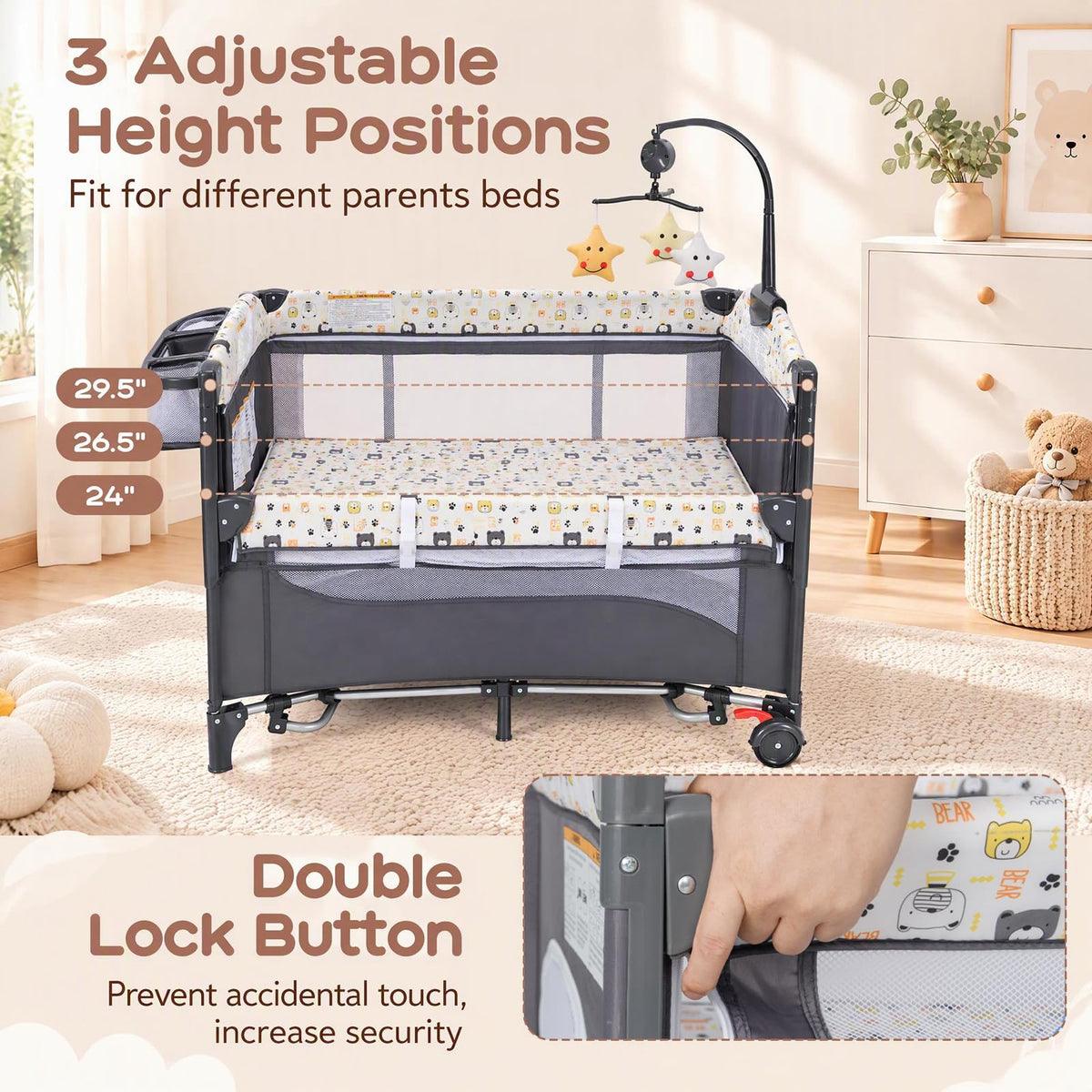 5 in 1 Play Yard, Portable Baby Playard, Bear