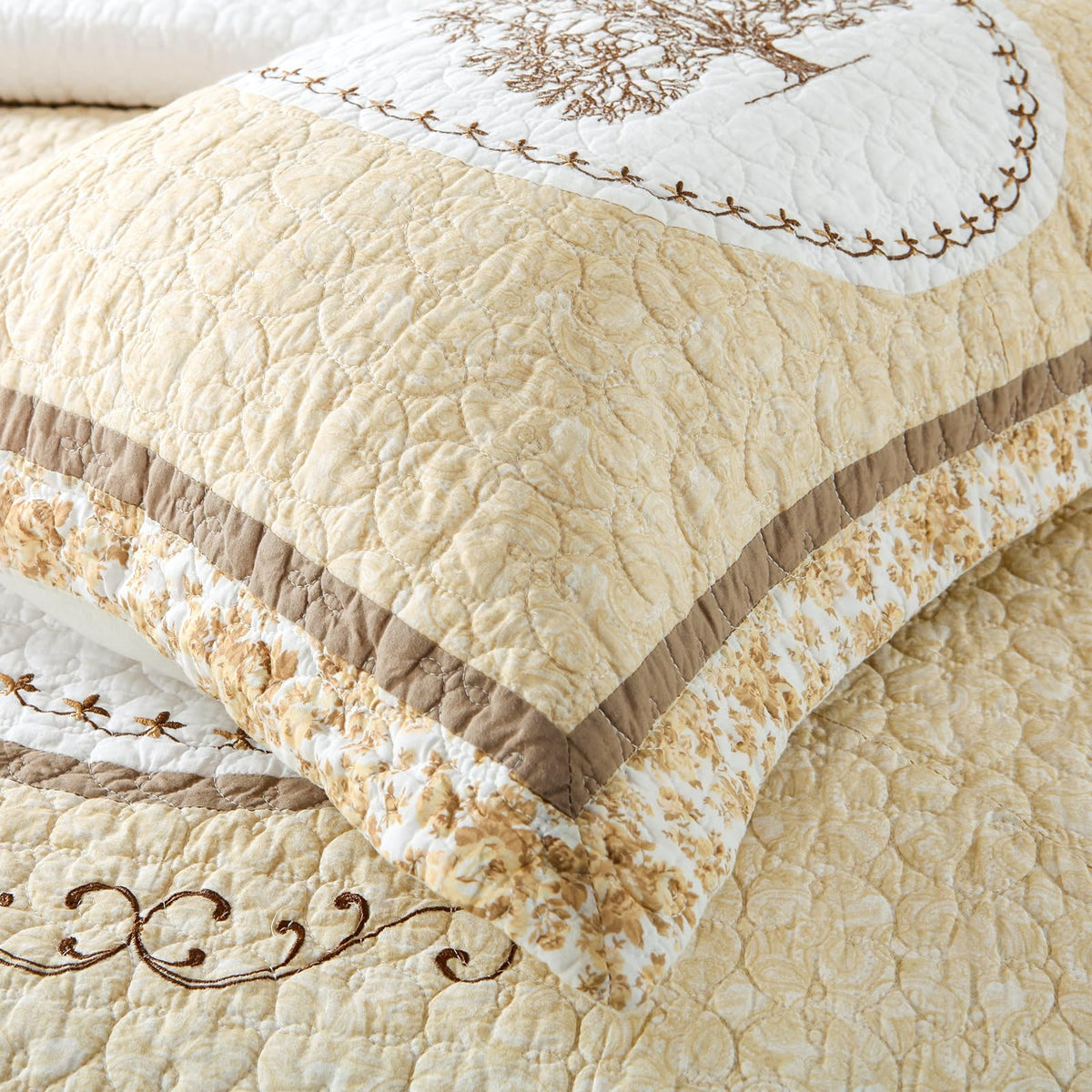 3PCS Tree of Life Embroidered Quilt Set