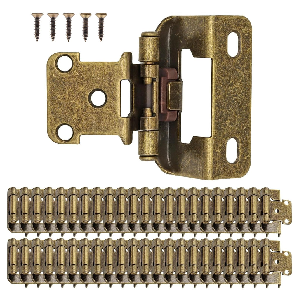 50 Pack (25 Pairs) 1/2 Inch Overlay Partial Wrap Hinges Antique Brass