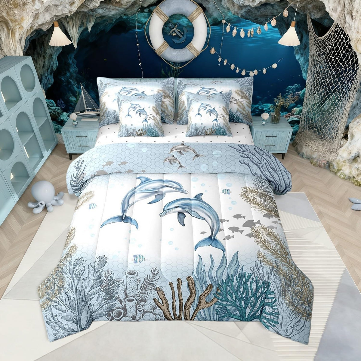Dolphin Bed In A Bag 7 Piece Teal Blue Sea Coastal Comforter