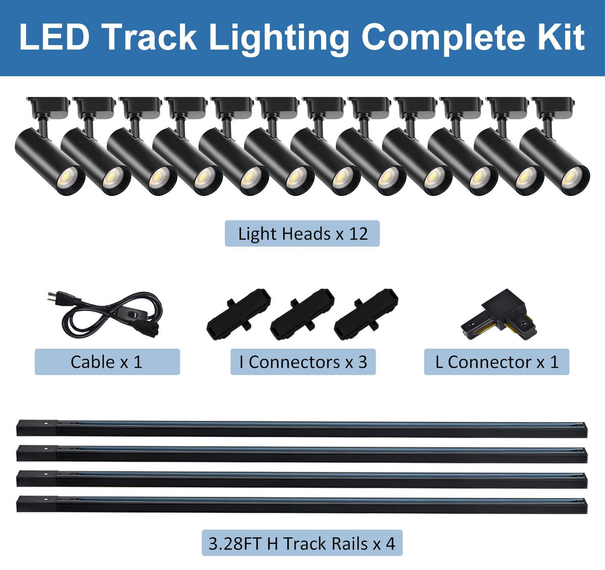 J&L Type LED Track Lighting Kit Dimmable Adjustable Angle Light Heads