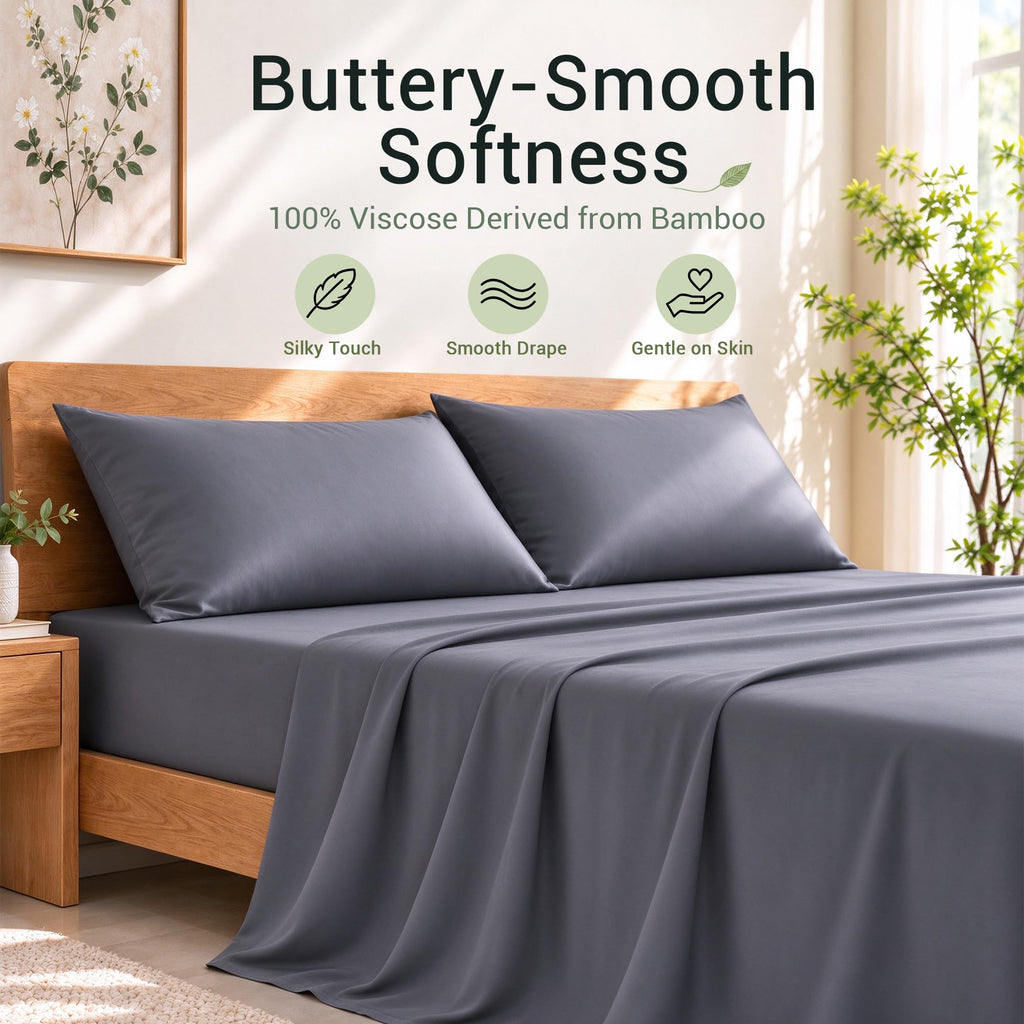 4-Piece Sheets, 100% Viscose Derived from Bamboo, Dark Grey