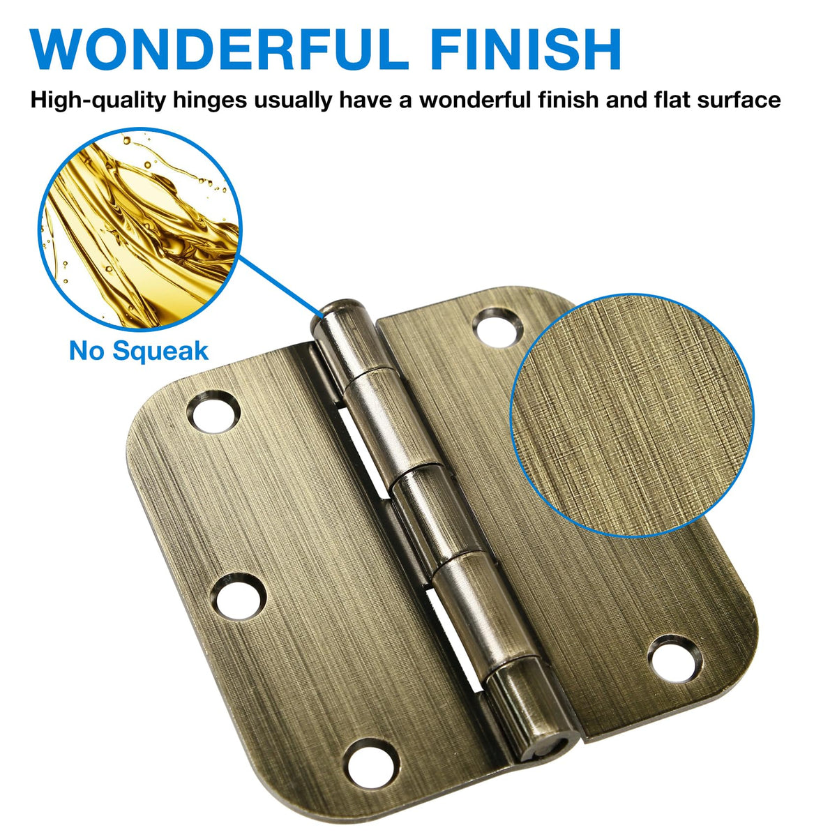 Rounded Door Hinges 3.5" X 3 1/2 Inch Antique Brass 5/8" 6 Pack