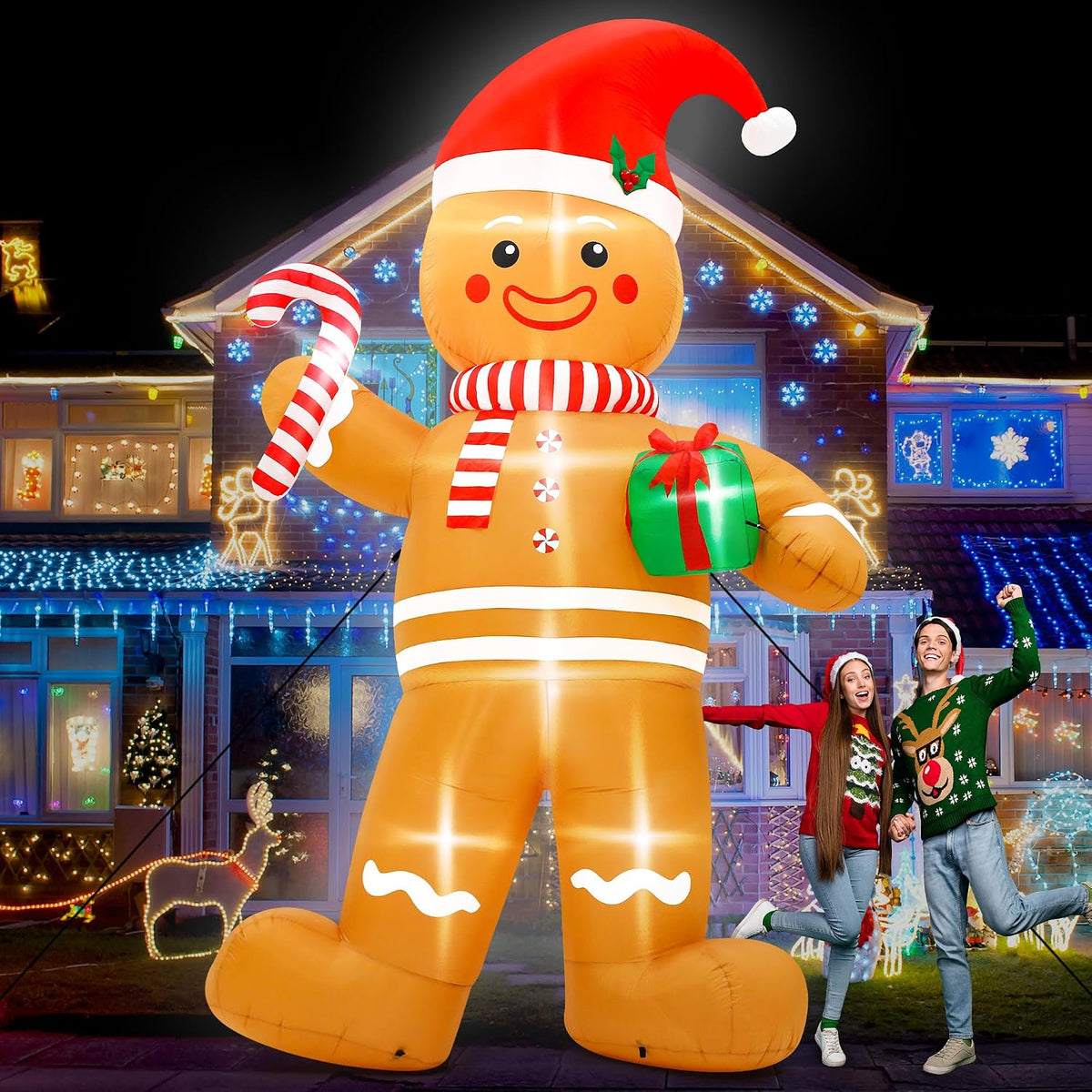 12FT Christmas Inflatables, Giant Blow Up Christmas Gingerbread Man Decor