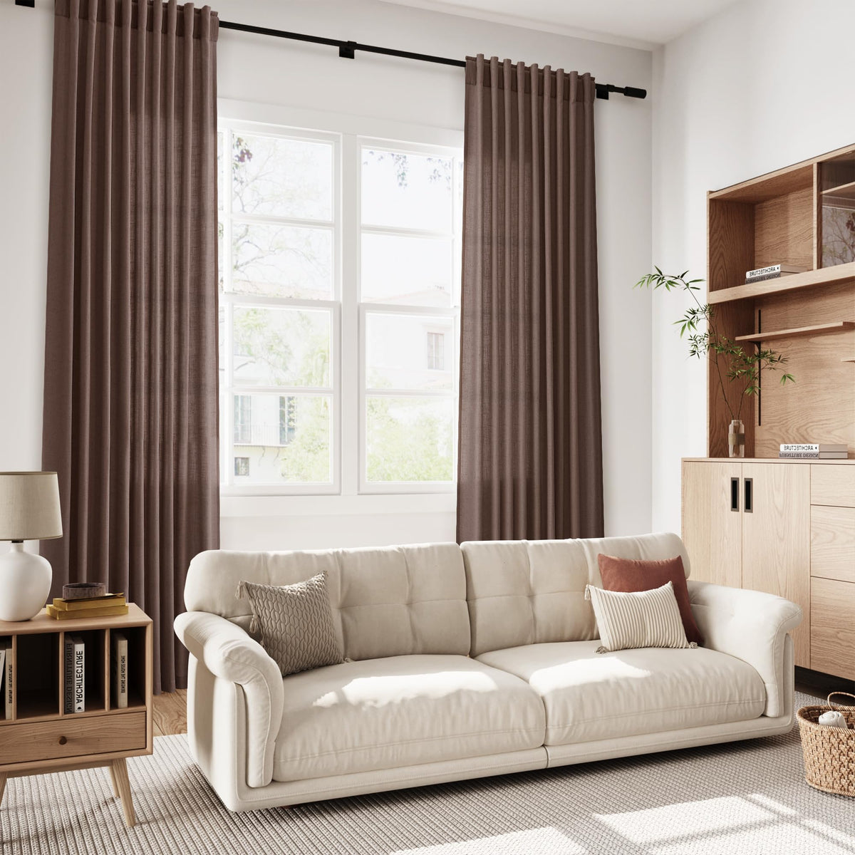 Cappuccino Curtains 63 Inches Long 2 Panel Sets Bedroom, Light Filtering Linen Drapes Windows Rod Pocket or Back Tab