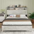 Wood Bed Frame with Storage Headboard, Farmhouse Platform Bed Frame with Charging