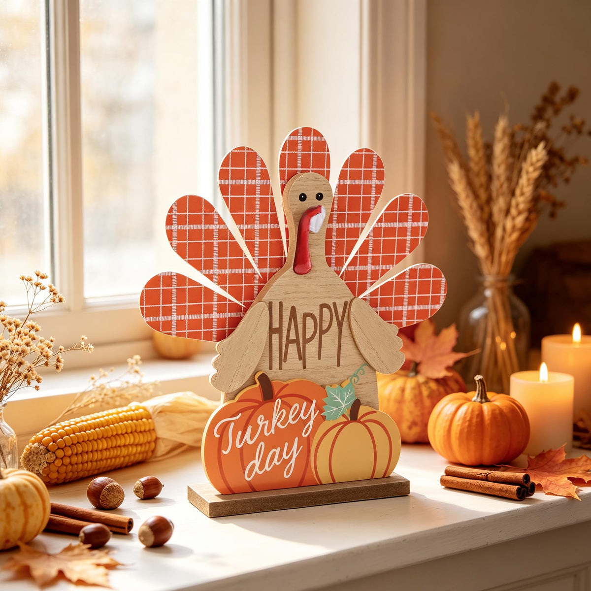 Thanksgiving Table Decorations Wooden Turkey Fall Centerpieces