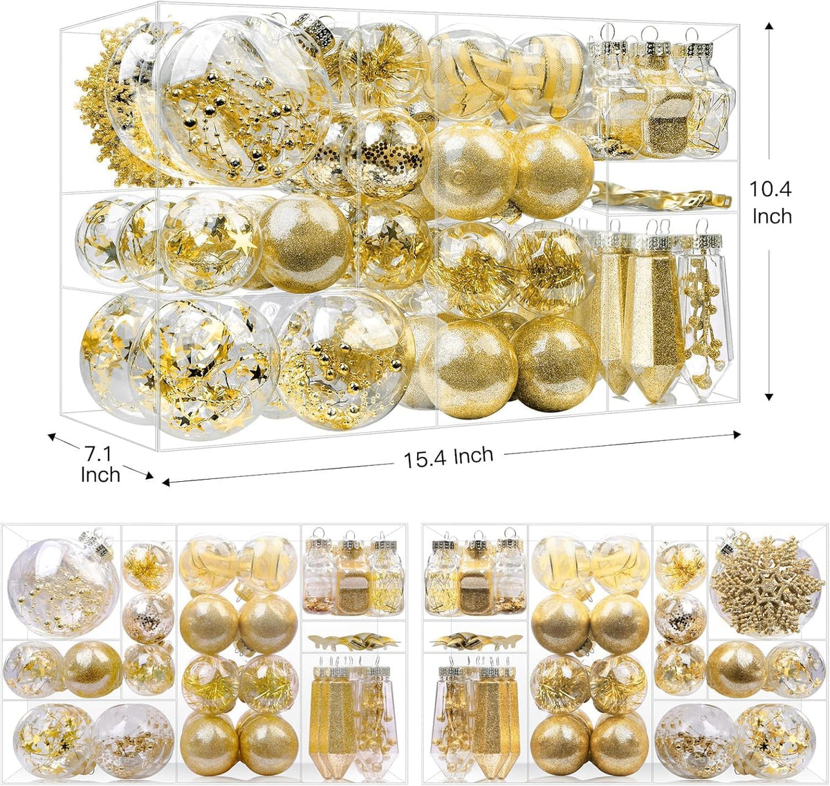 100PCS Christmas Tree Ornaments Clear Set, Gold