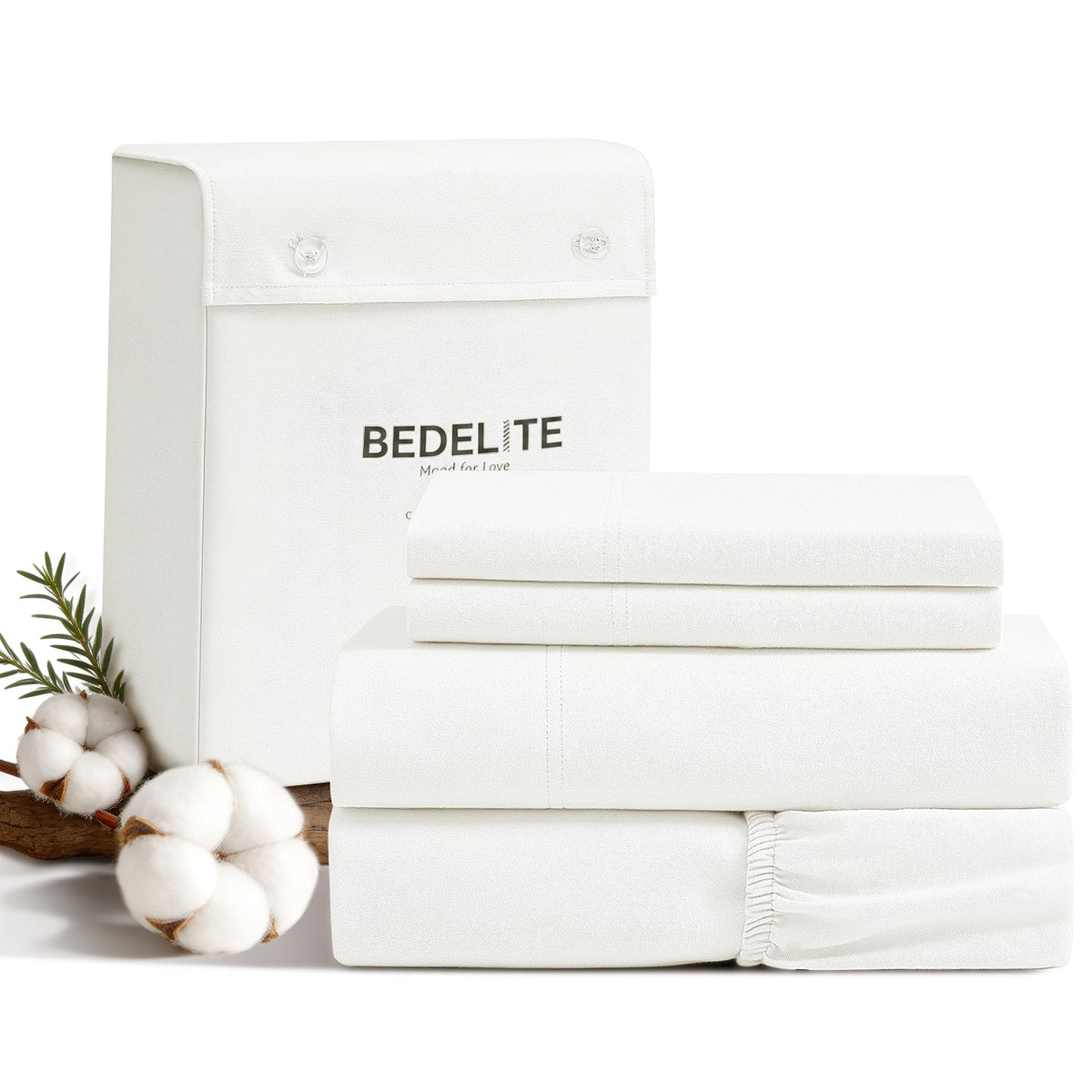 100% Cotton Flannel Sheets, White, 4 Pieces