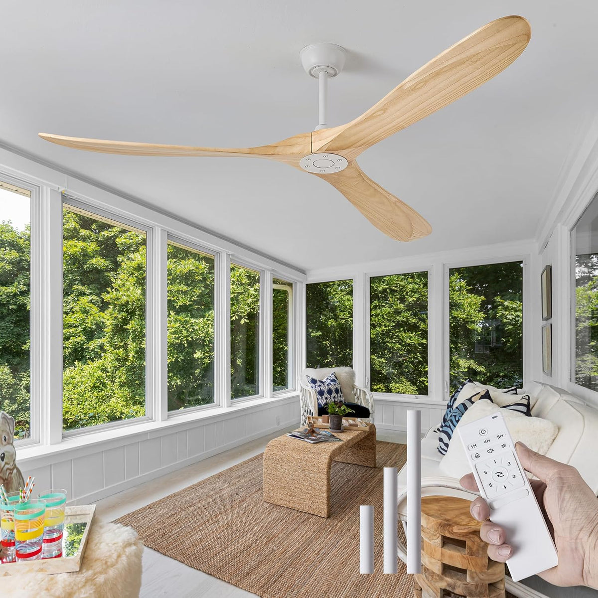 72" White Ceiling Fan with Remote, No Light