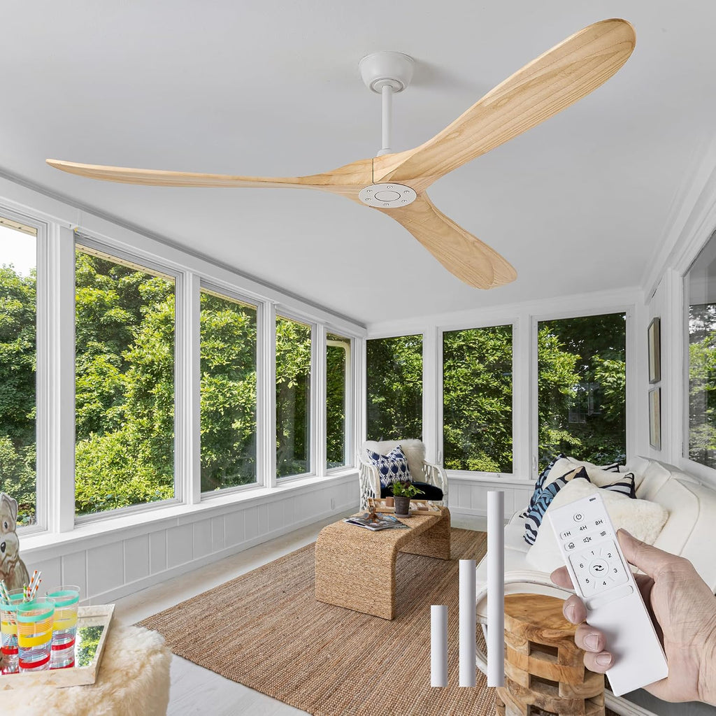 72" White Ceiling Fan with Remote, No Light