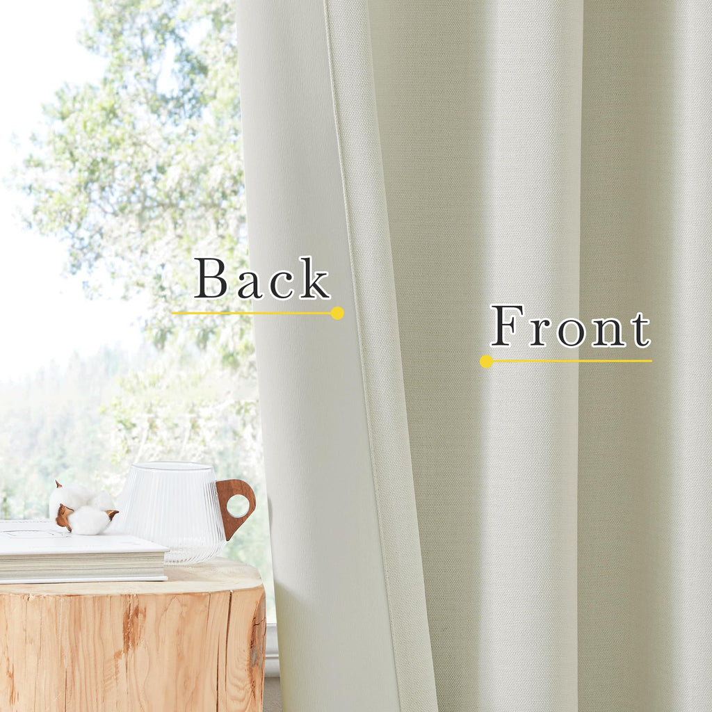 Thick Faux Linen Bedroom Curtains 108 inches Long, Room Darkening Dual Rod Pockets & Hook Belt Thermal Curtains Noise