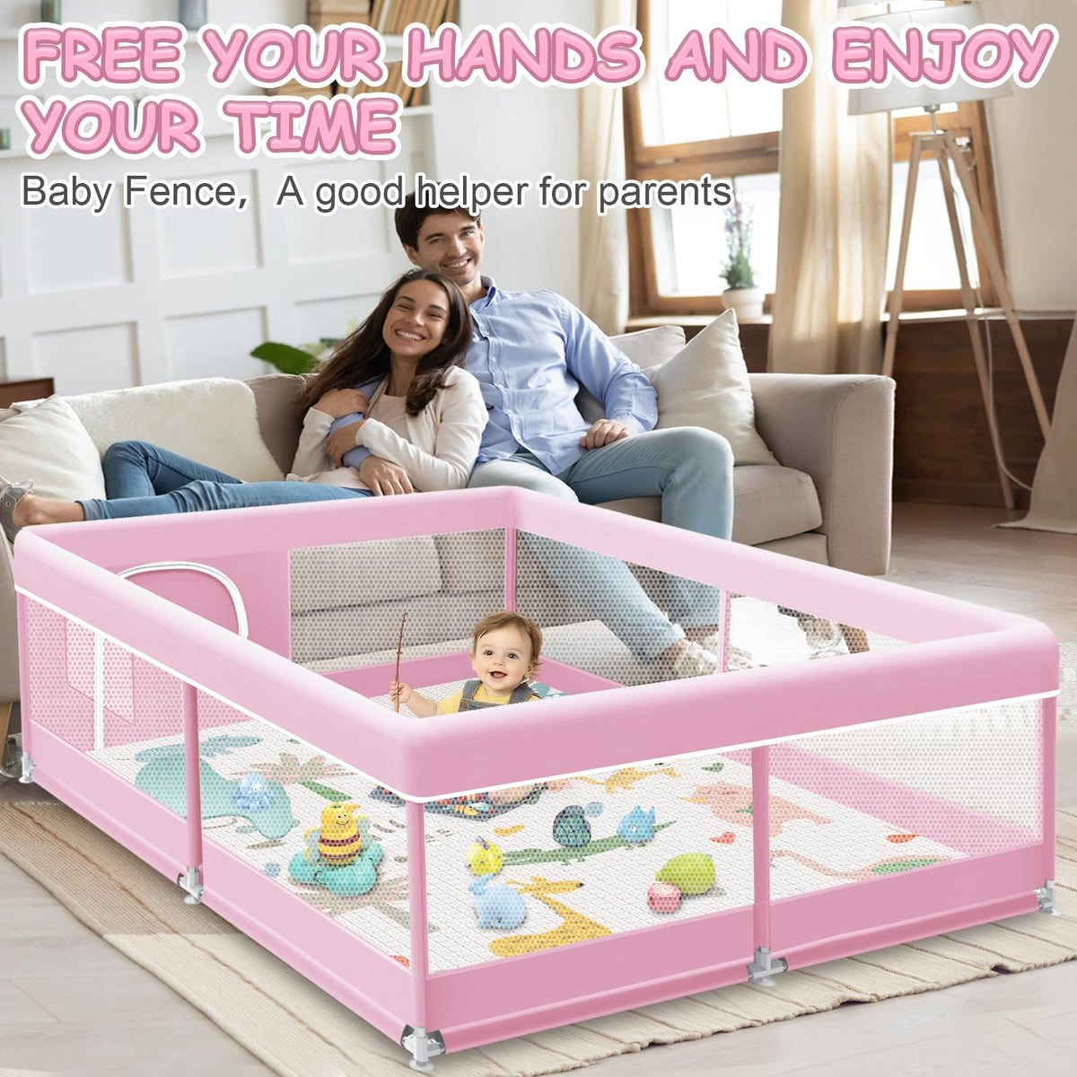 Baby Playpen with Mat, 50 x 50 Inch Playpen for Babies and Toddlers, Baby Playard for Indoor & Outdoor Active Center