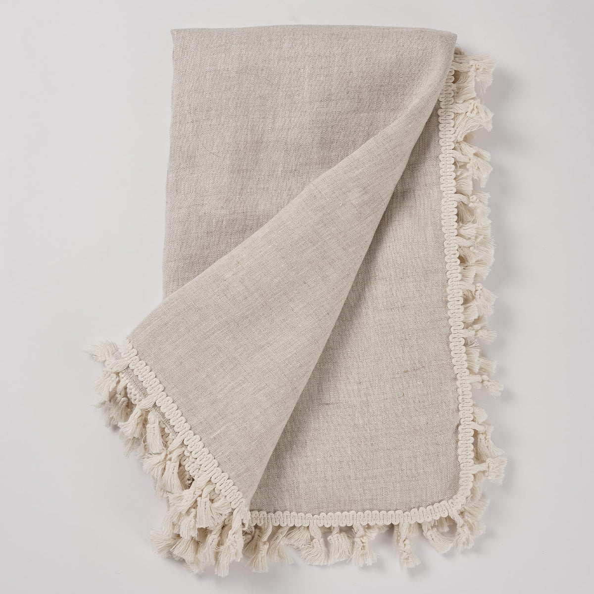 100% Pure Linen Blanket with Fringe, 49.6" x 59.8" - Blankets Lightweight Breathable, Decorative Linen Throw Blanket