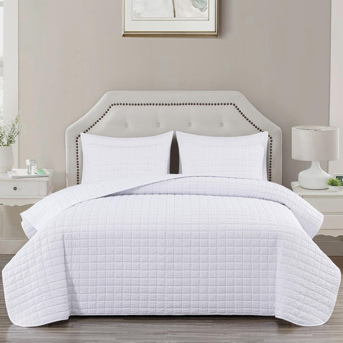 Wilmer 3-Piece Waffle Quilt Set, White
