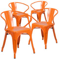 Roy Commercial Grade 4 Pack Orange Metal Indoor-Outdoor Chair with Arms