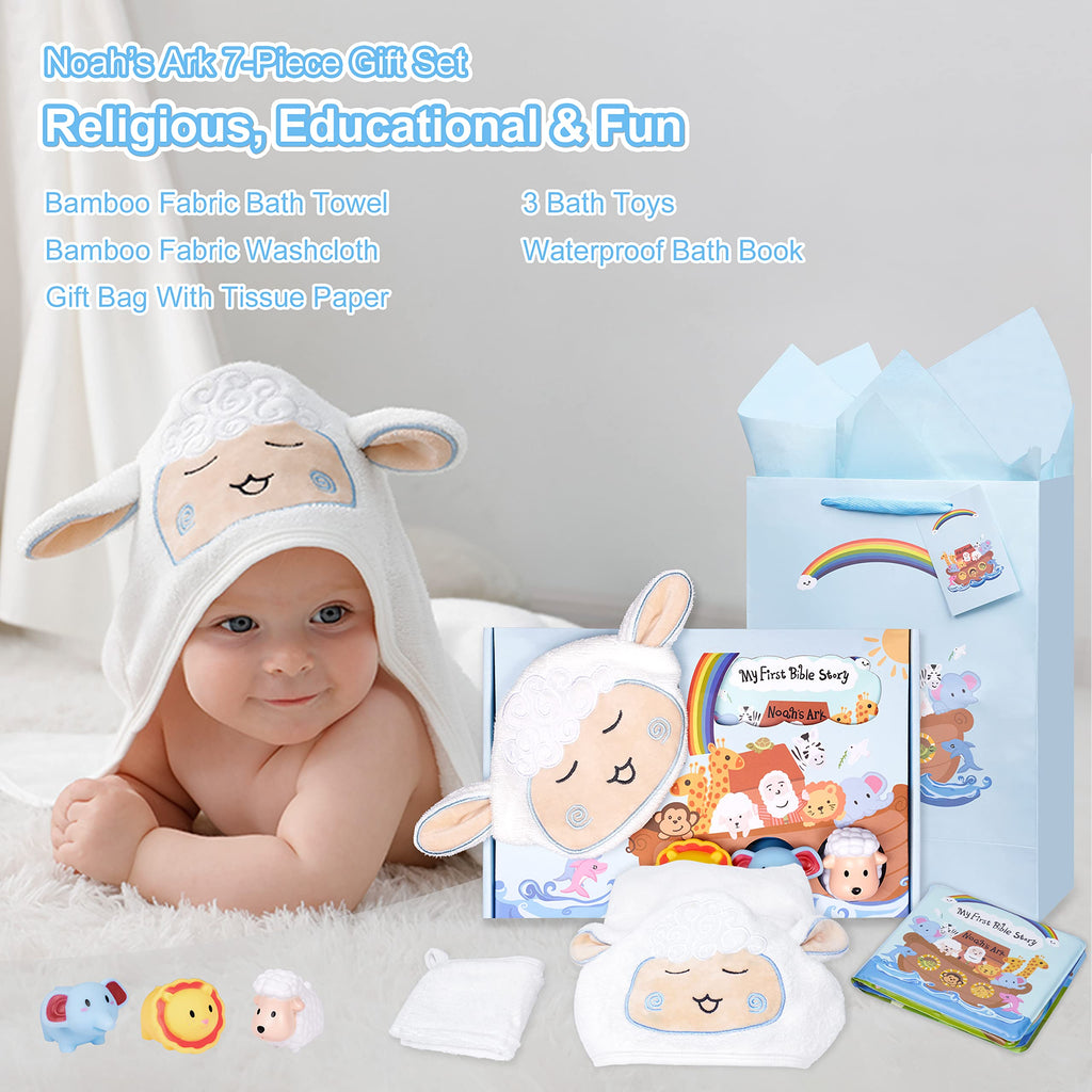 My First Noahs Ark 7 pcs Baptism Gift Set, Dedication, Christening and Baptism Gifts for Boys and Newborn Baby