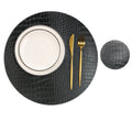 Round Leather Placemats for Round Tables Set of 6, Black Table Place Mats and Coasters, Washable Easy to Care for