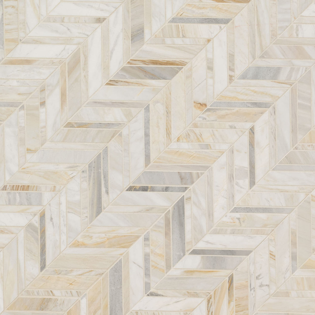 Mesh Mounted Marble Mosaic Tile | Athena Gold Chevron | 12" x 12"