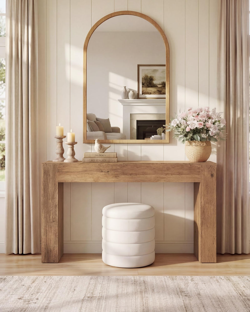 63 Inches Entryway Table, Thick Tabletop Console Table, Farmhouse