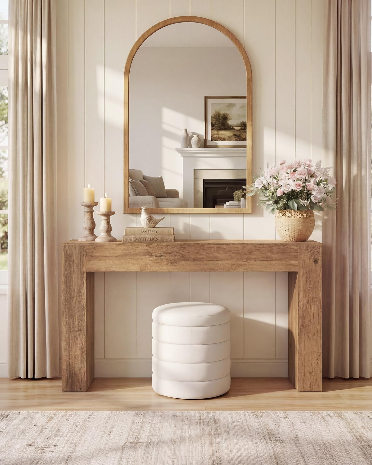 63 Inches Entryway Table, Thick Tabletop Console Table, Farmhouse