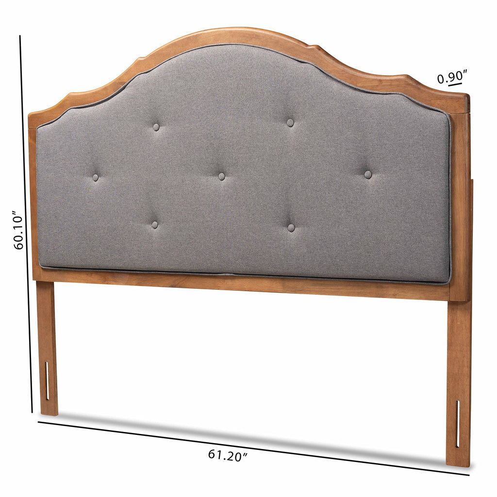 Gala Vintage Classic Traditional Dark Grey Fabric Upholstered and Walnut Brown Finished Wood Queen Size Arched