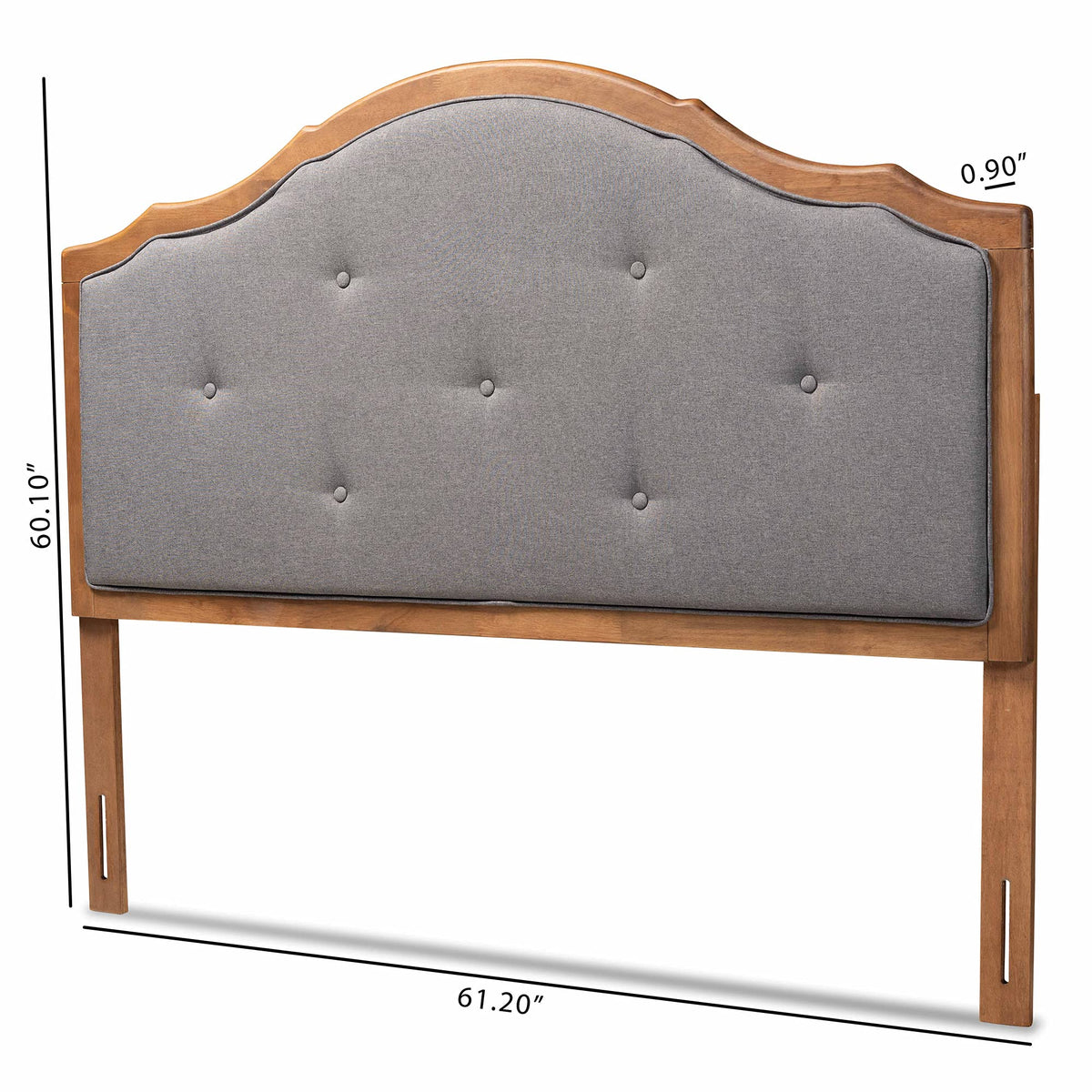 Gala Vintage Classic Traditional Dark Grey Fabric Upholstered and Walnut Brown Finished Wood Queen Size Arched
