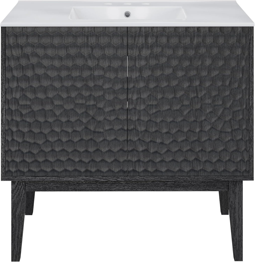36-Inch Freestanding Bathroom Vanity with Sink – Black Oak Cabinet with 3-Hole Widespread Sink Top