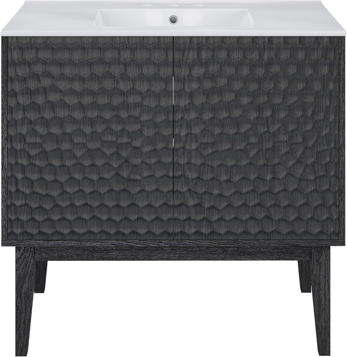 36-Inch Freestanding Bathroom Vanity with Sink – Black Oak Cabinet with 3-Hole Widespread Sink Top