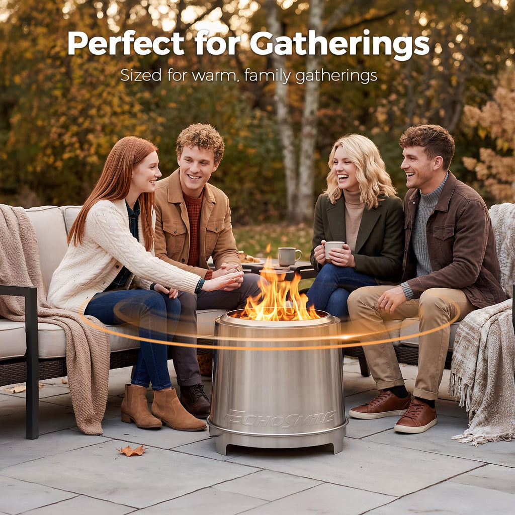 Smokeless Fire Pit 18'', Adjustable Stainless Steel Firepit