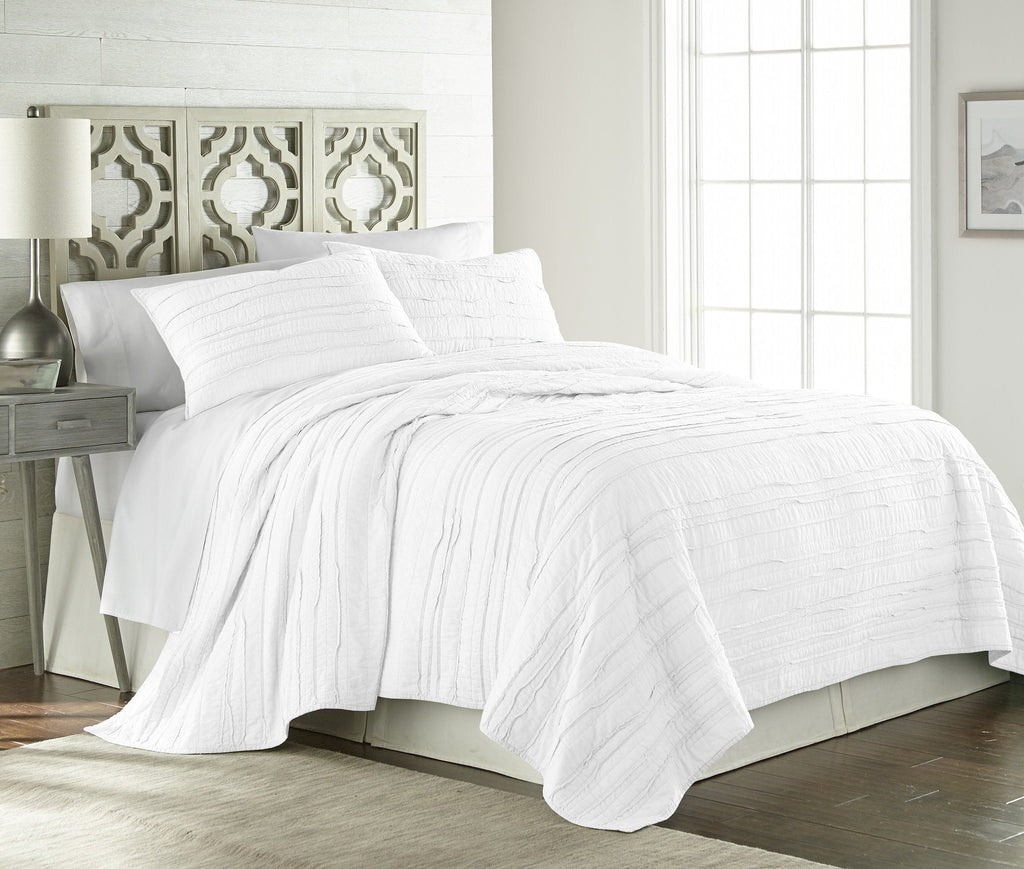Katy 3-piece Solid Raw Edge 100% Cotton Pre-Washed Soft-Finished Quilt Set (White)
