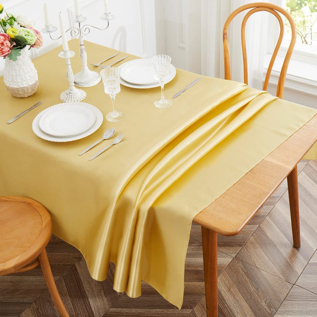 4 Pack Gold Satin Tablecloth, 58 x 102 Inches, Rectangle