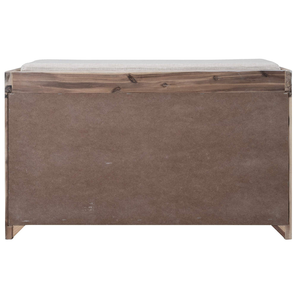 Farmhouse Storage Bench with 2 Drawers, Removable Cushion and Wicker Basket, Bedroom Living Room Bench for Small