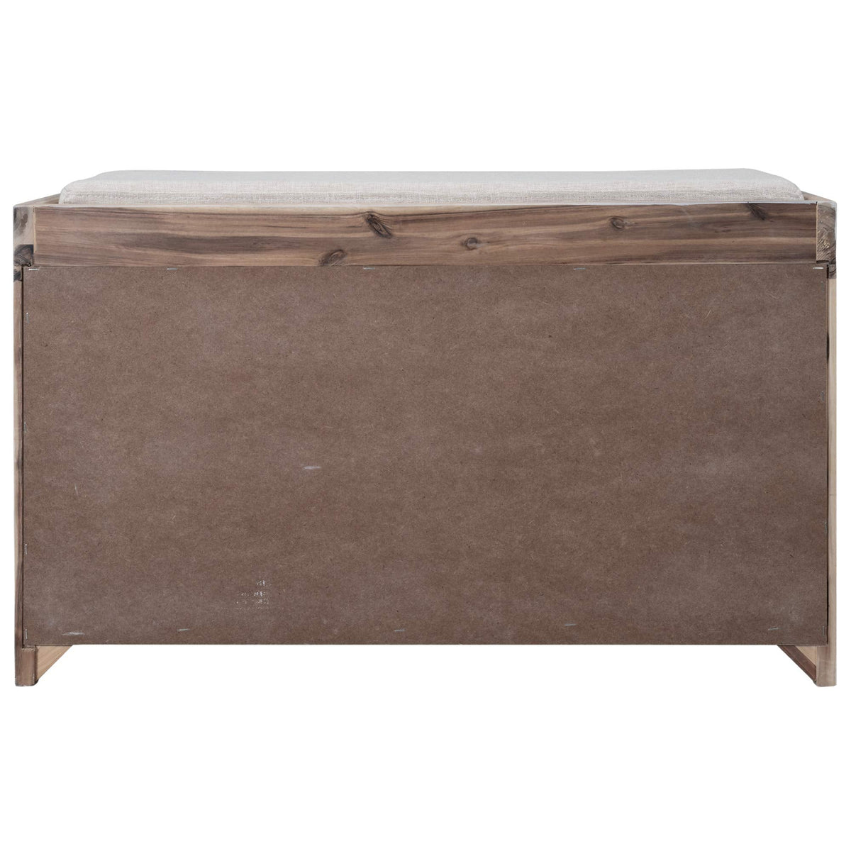 Farmhouse Storage Bench with 2 Drawers, Removable Cushion and Wicker Basket, Bedroom Living Room Bench for Small