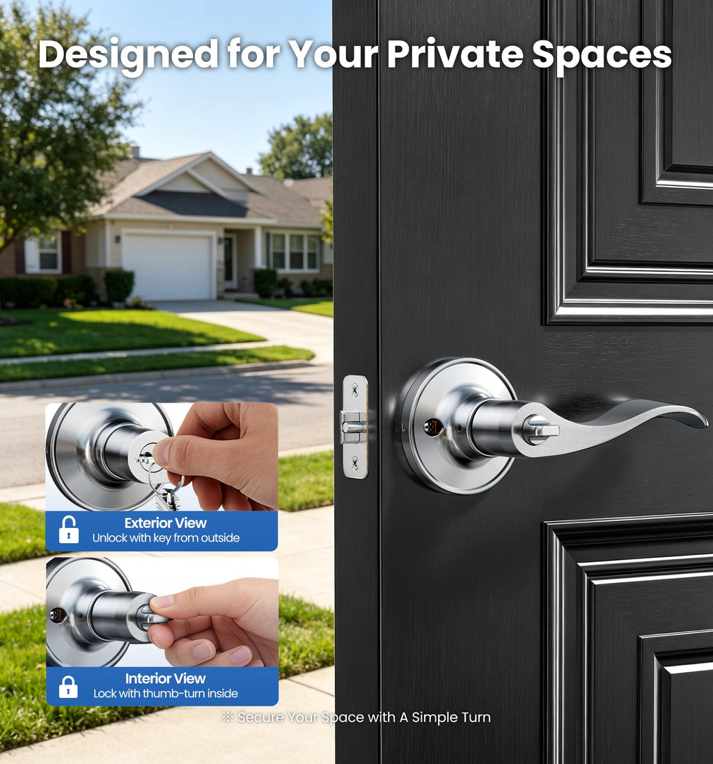 2 Pack Keyed Alike Entry Door Handles with Locks & Keys, Satin Nickel