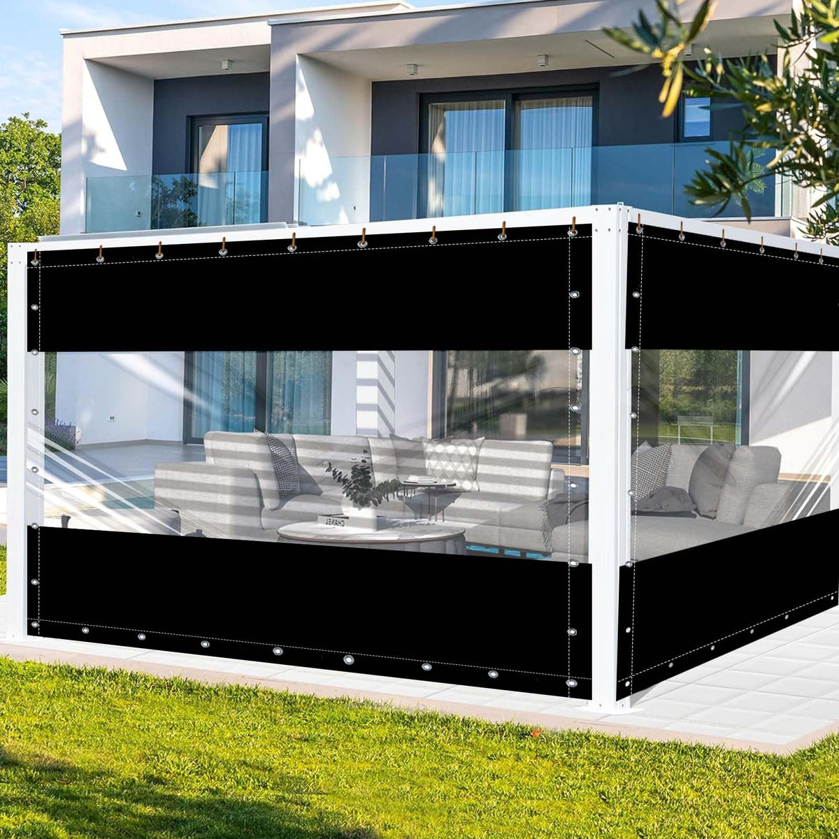 8'H x 15'W Vinyl Curtains 19oz, Outdoor Clear Vinyl Patio Enclosure, Heavy Duty Clear Tarp Waterproof Vinyl Tarps with