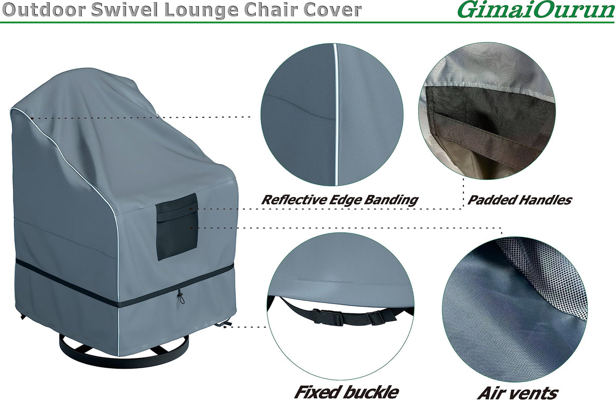 Outdoor Swivel Lounge Chair Cover 4 Pack, Waterproof Heavy Duty, (29 W x 31 D x 38.5 H inches), Gray