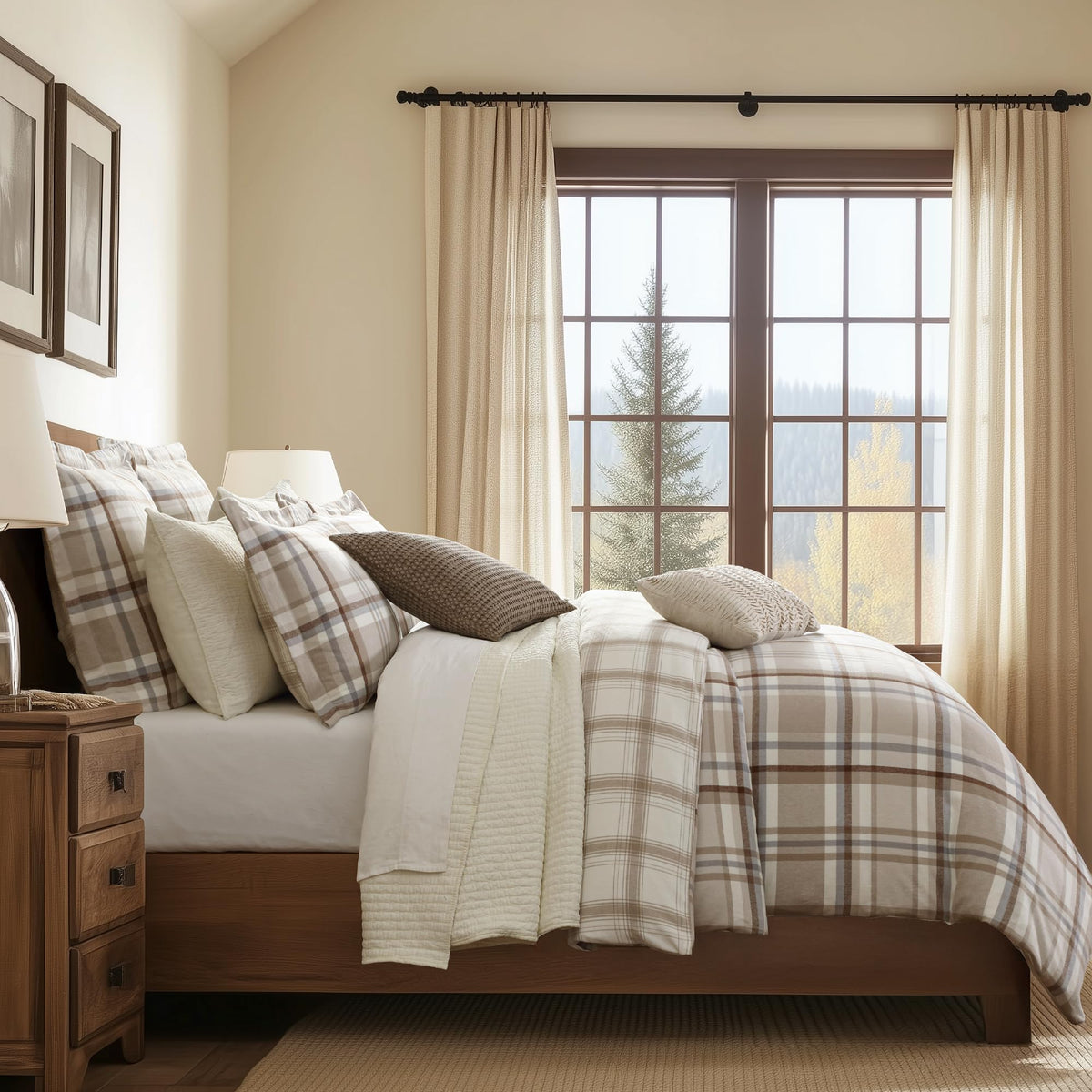 Spencer Plaid Neutral - Comforter (90x94in.) + Two Standard Shams (20x26in.) - Plaid - Beige Tan Cream