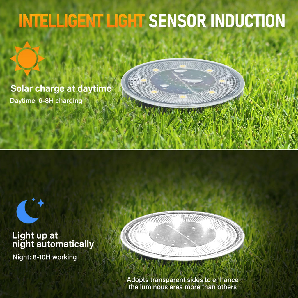 Solar Ground Lights 12 Pack, IP68 Waterproof Solar In-Ground Light for Outdoor, Flat Landscape Lighting, Garden Disc