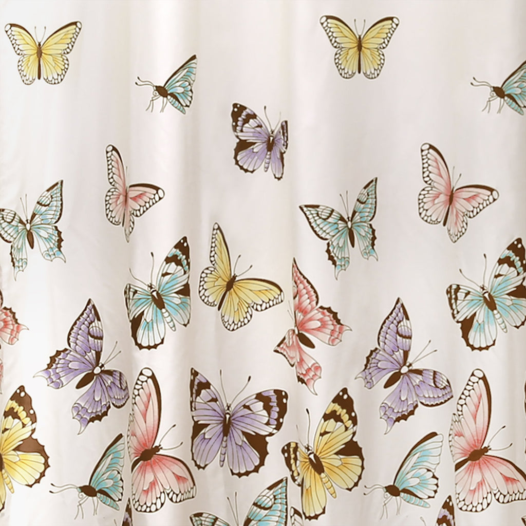 Flutter Butterfly 72" W x 72" L Pink - Fabric Shower Curtains - Ruffle Bathroom Curtain - Pink Decor