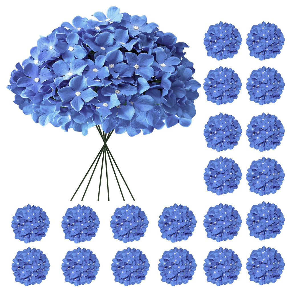 Hydrangea Artificial Flowers, 20 Pcs Royal Blue Hydrangea Artificial Flowers Bulk, Faux Hydrangea Flowers for