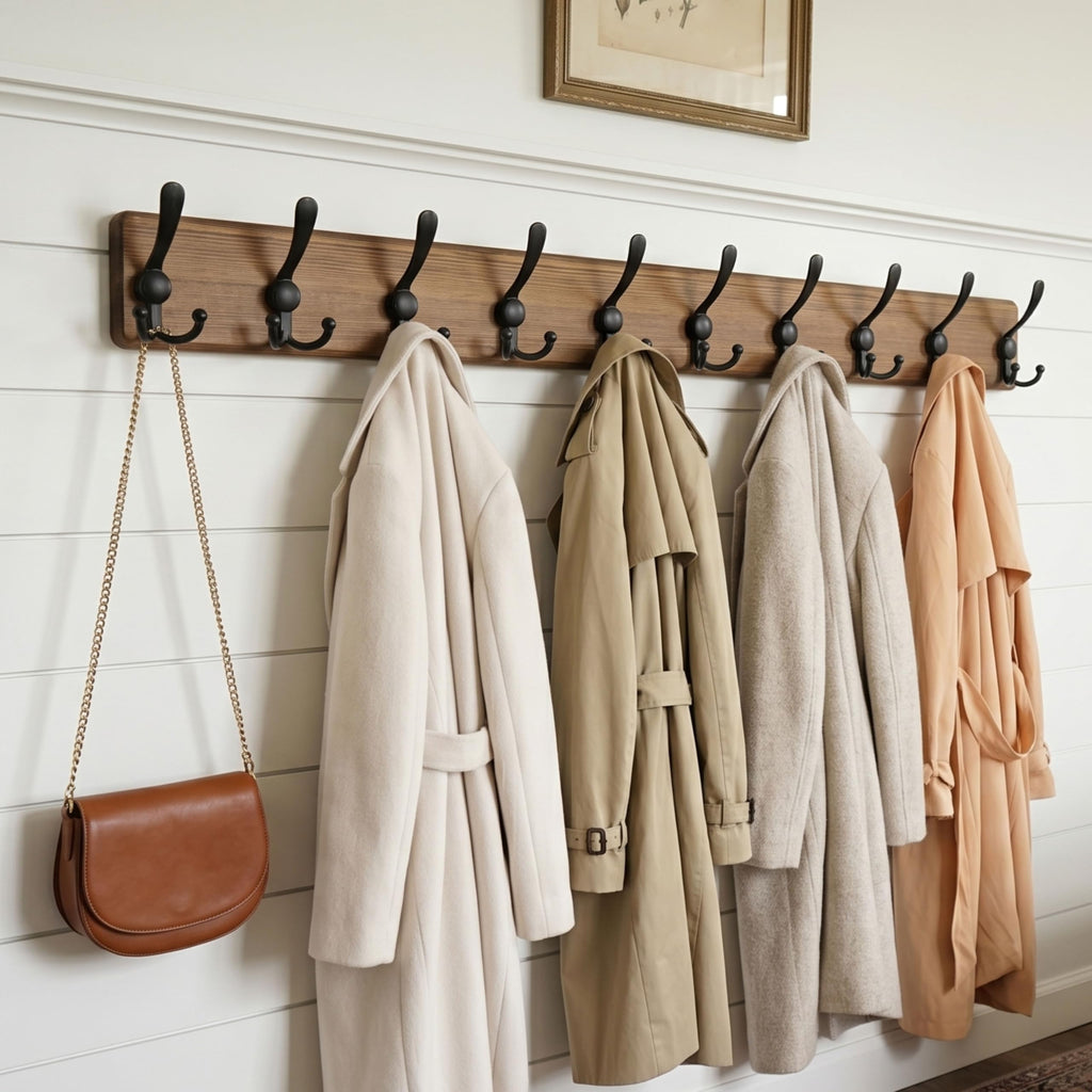 Coat Rack Wall Mount, 38 9/16" Long, 10 Hooks, Coat Hooks Wall Mounted, Coat Hanger Wall, Farmhouse Wood Hook Rack