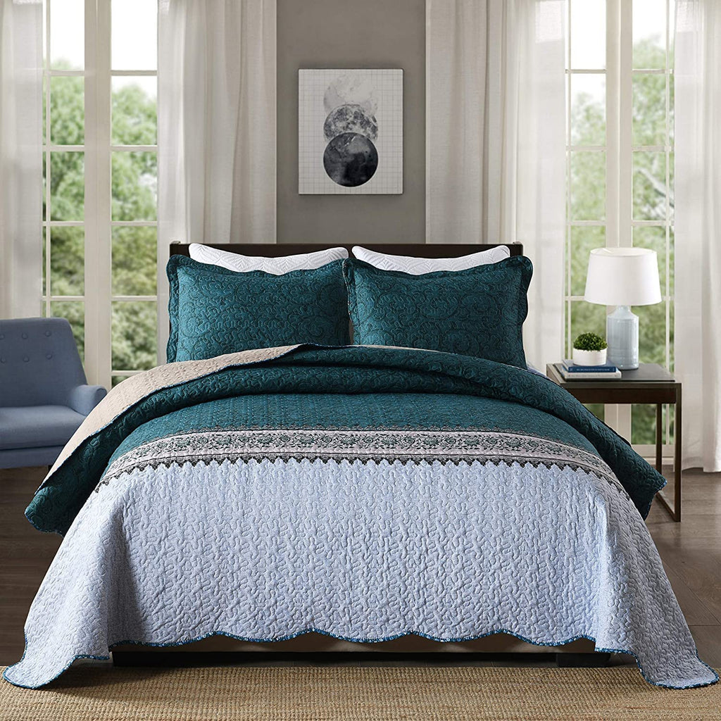 3-Piece Quilt Set Quilted Bedspread Oversized Microfiber Soft Lightweight Bedding Set with Shams for All Season