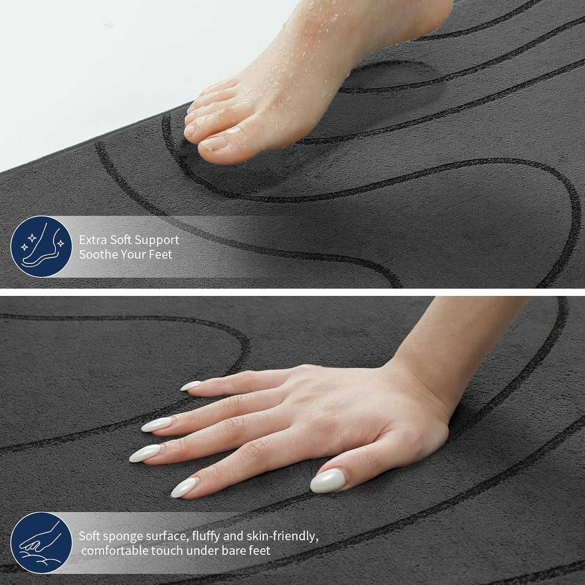 Bathroom Rugs Sets 5 Piece - Thick Memory Foam Bath Mat, Dark Grey | Ultra Soft, Extra Thick, Super Absorbent, Non