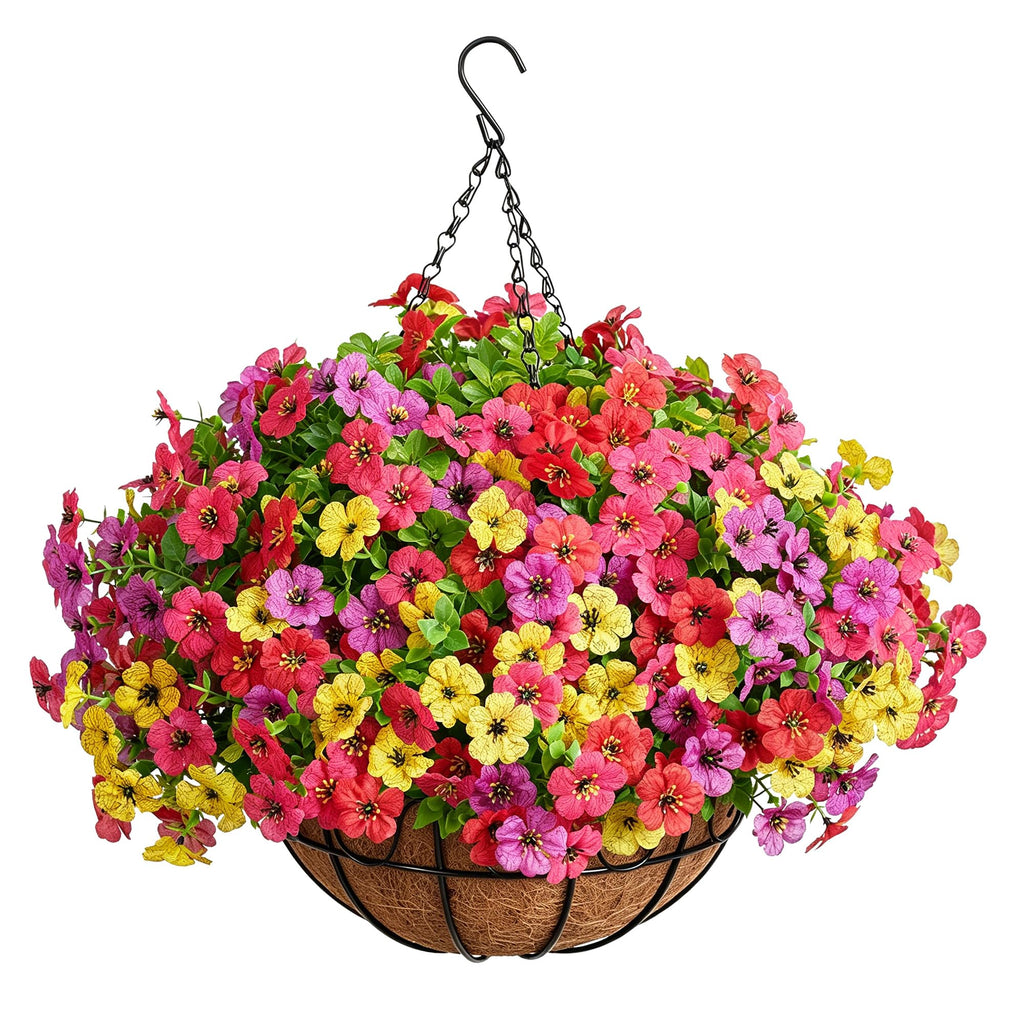 Artificial Hanging Flowers for Outdoors Fake Plants Baskets 4 Hues