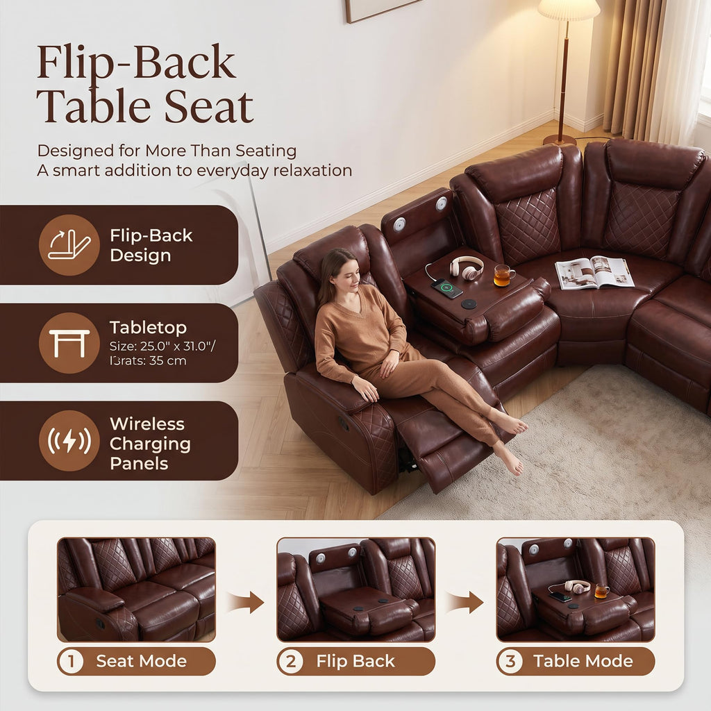 PU Leather Power Recliner Sectional, L-Shape Reclining Couch